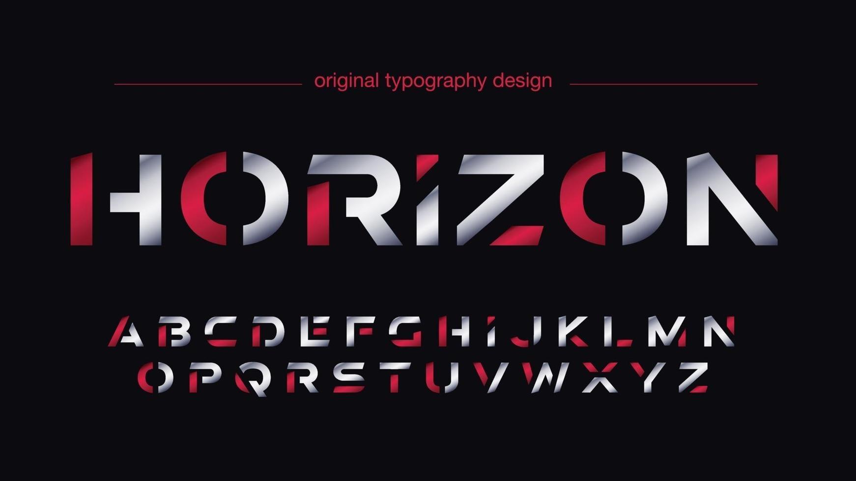 typographie futuriste en tranches de rouge et d'argent vecteur