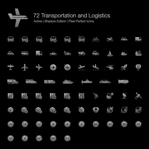72 Transport et logistique Pixel Perfect Icons (Filled Style Shadow Edition). vecteur