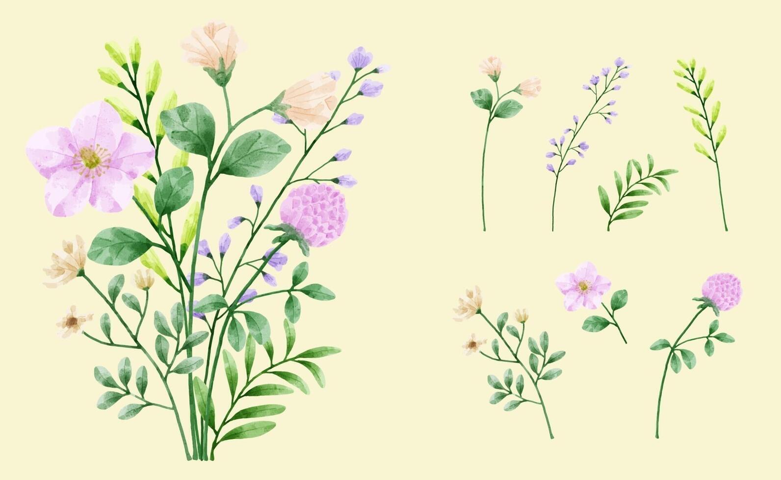 un ensemble de fleurs peintes à l'aquarelle pour créer un travail de designer vecteur