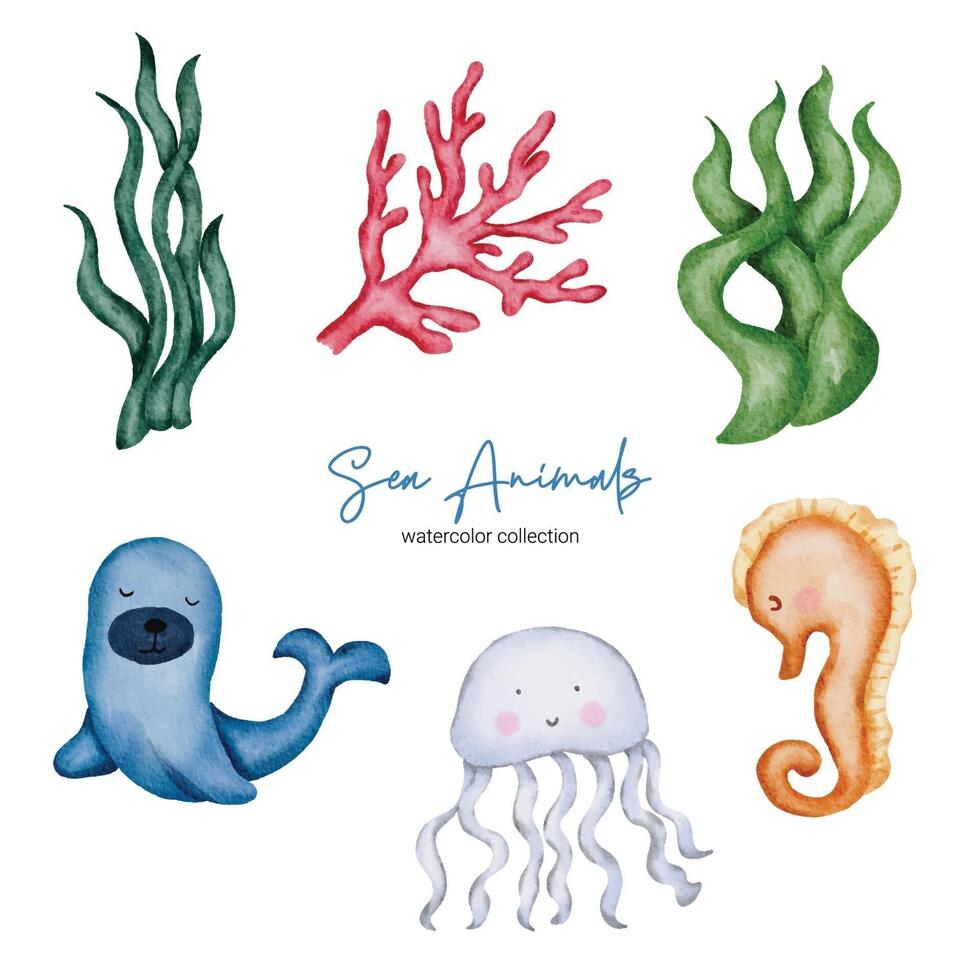 actif d'objet d'animaux aquatiques aquarelle. Ensemble de jouets pour bébés d'animaux vecteur