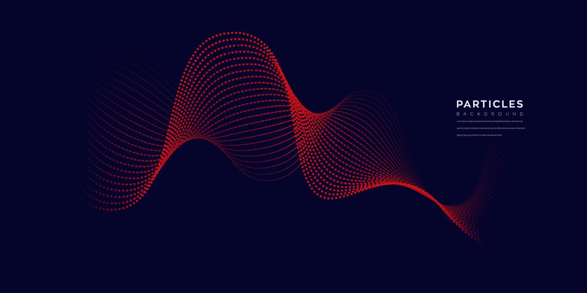 élément de vecteur d'onde avec des lignes de points rouges abstraites sur fond noir utilisé pour la bannière, l'affiche, le site Web. illustration de mouvement de flux de courbe.
