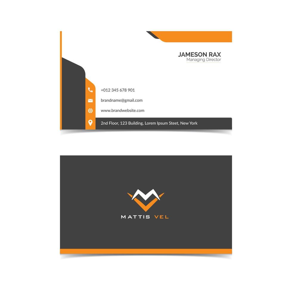 modèle de conception de carte de visite créative et professionnelle abstraite, style plat et arrondi d'entreprise moderne de couleur orange et gris foncé vecteur