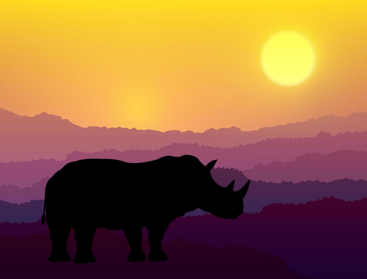 vecteur coucher de soleil rhinocéros