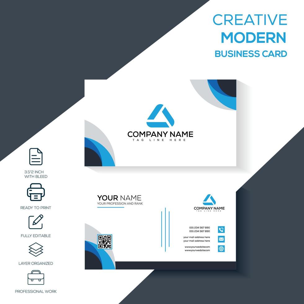 carte de visite d'entreprise moderne, carte bleue minimale vecteur