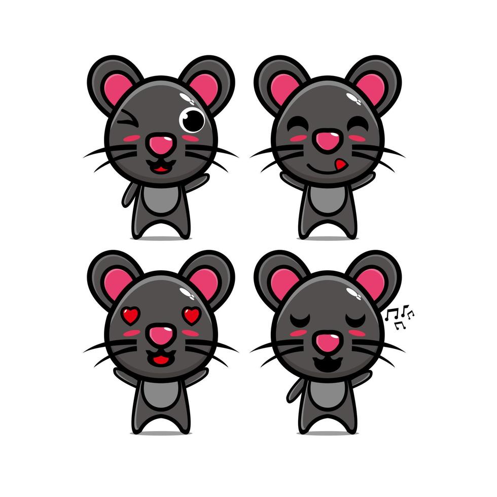 jolie collection de jeux de souris. illustration vectorielle dessin animé de style plat de personnage de mascotte de souris. isolé sur fond blanc. mignon personnage souris mascotte logo idée bundle concept vecteur