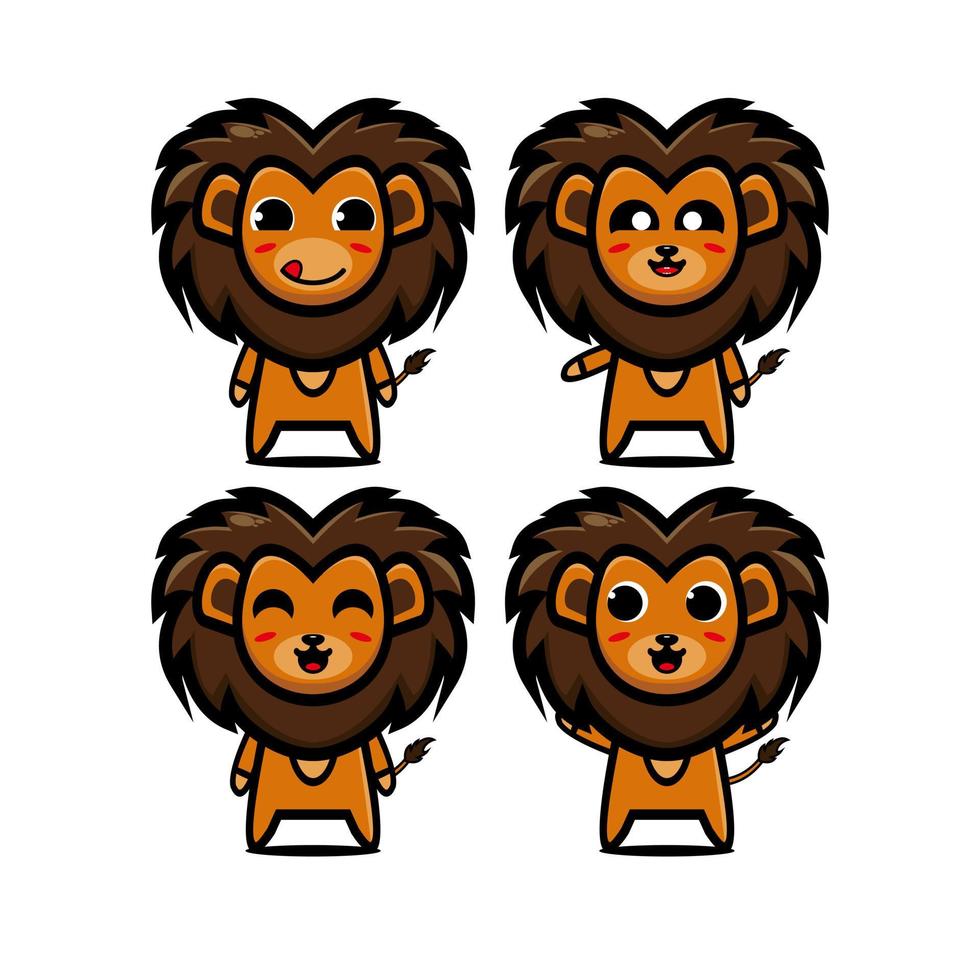 jolie collection de jeux de lion. illustration vectorielle dessin animé de style plat de personnage de mascotte de lion. isolé sur fond blanc. mignon personnage lion mascotte logo idée bundle concept vecteur