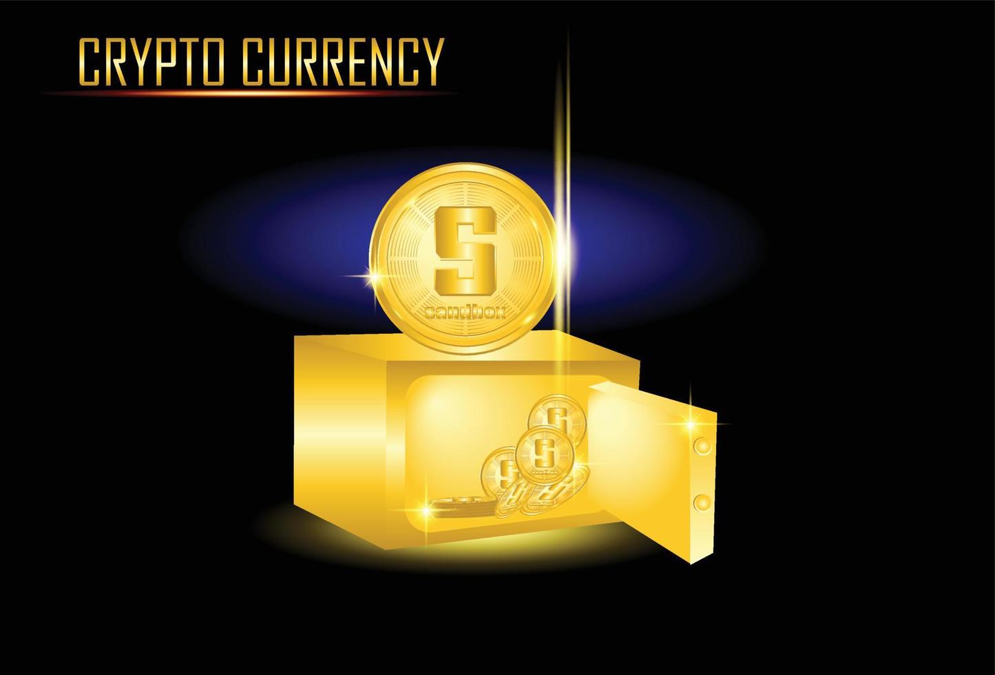 pièce d'or monnaie crypto sur l'illustration de la boîte de sécurité vecteur