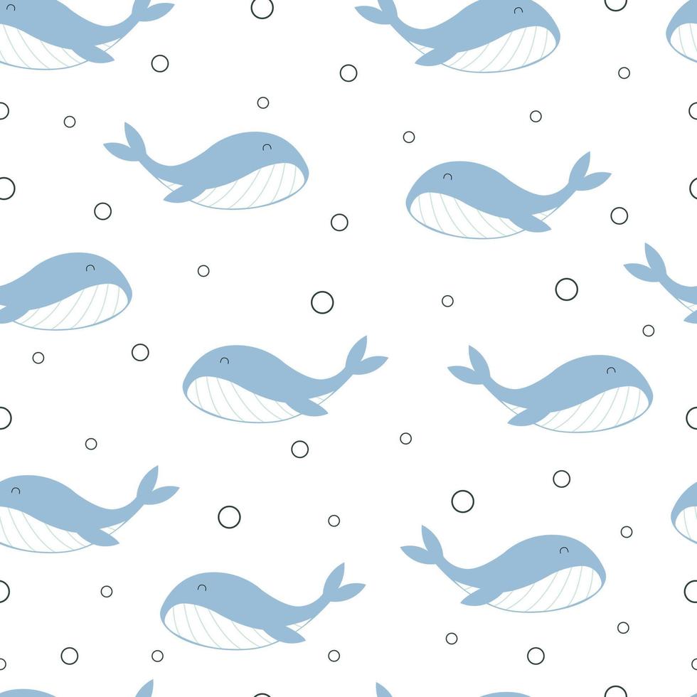 rorqual bleu et bulles motif harmonieux fond animal marin conception dessinée à la main dans un style de dessin animé utilisé pour les textiles, les patrons de vêtements, les impressions, les fonds d'écran illustration vectorielle vecteur