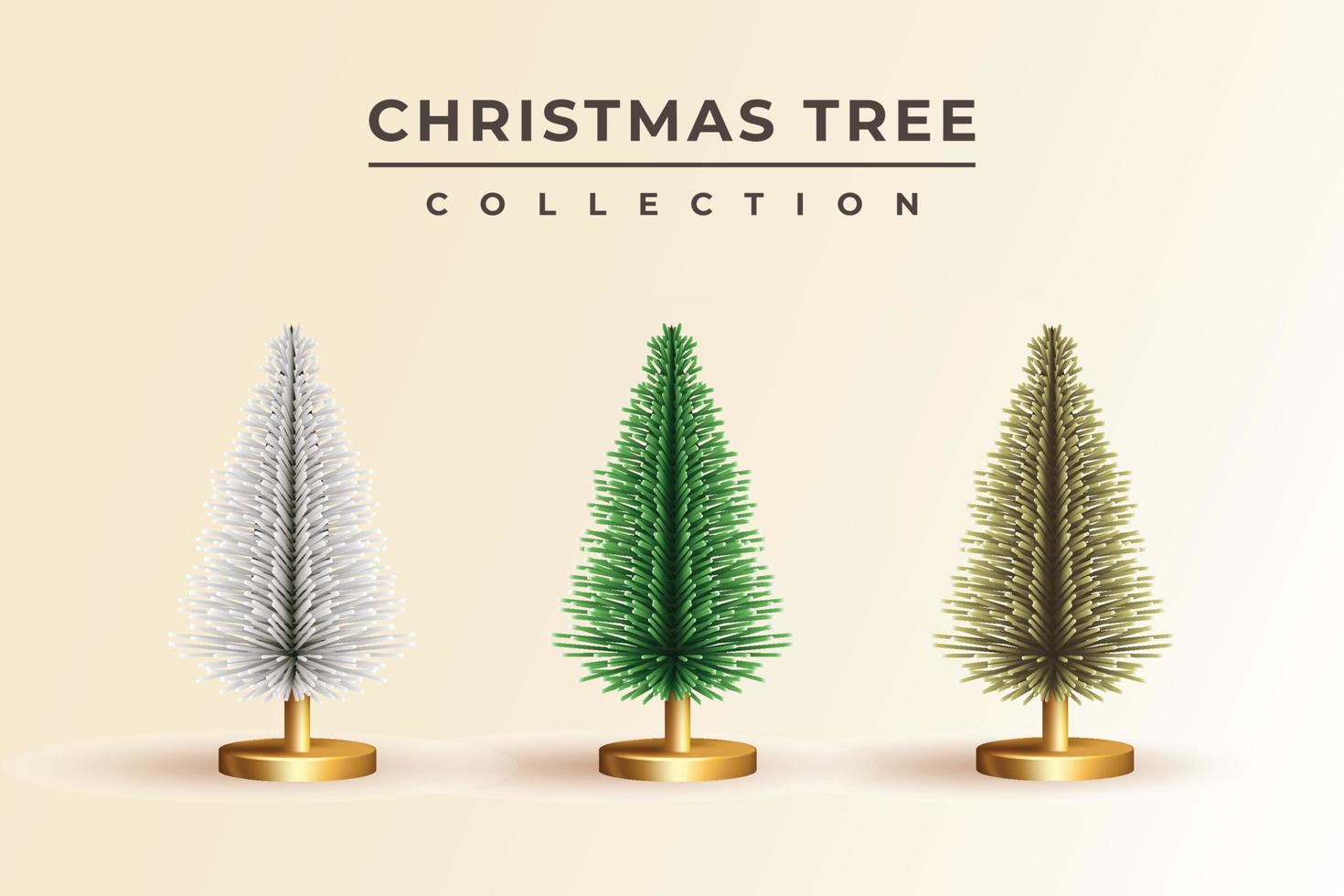 conception 3d réaliste de la collection d'arbres luxuriants de sapins de noël vecteur