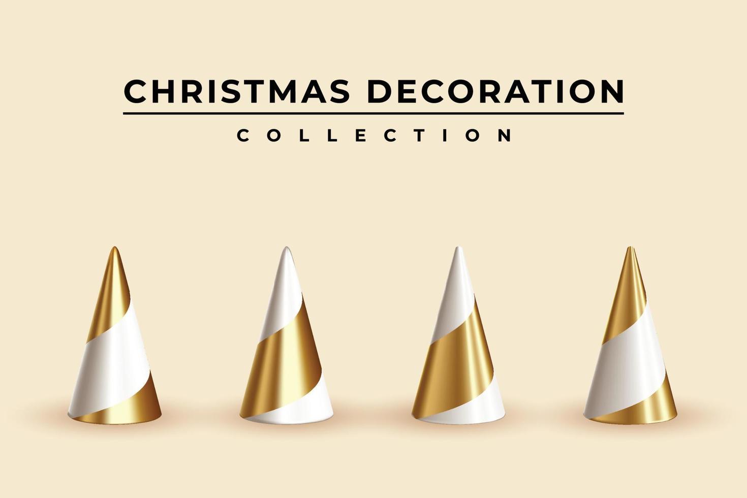 cône or et blanc réaliste pour la collection de décoration de noël vecteur