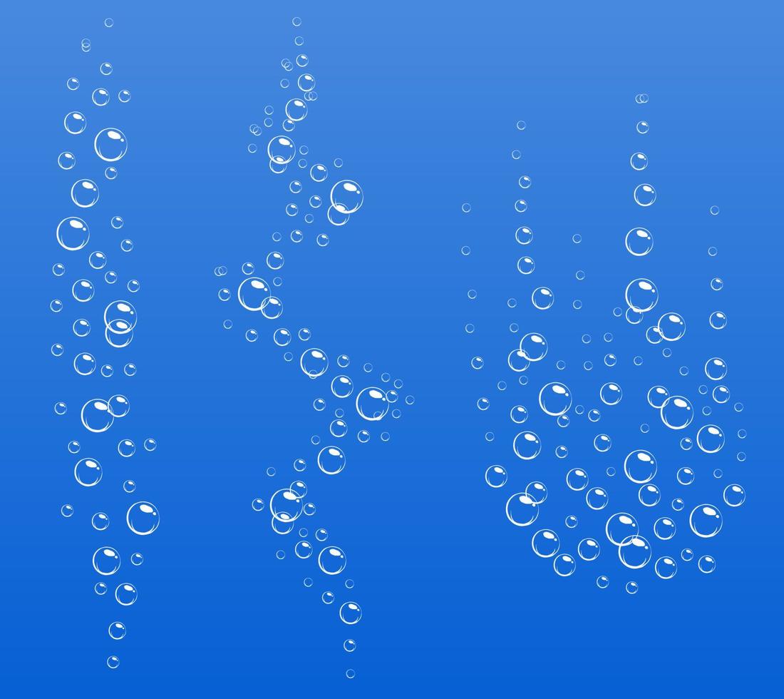 dessin animé pétillant de bulles d'air sous l'eau dans l'eau, le soda, la mer. bulles de mousse. illustration vectorielle sur fond bleu. vecteur