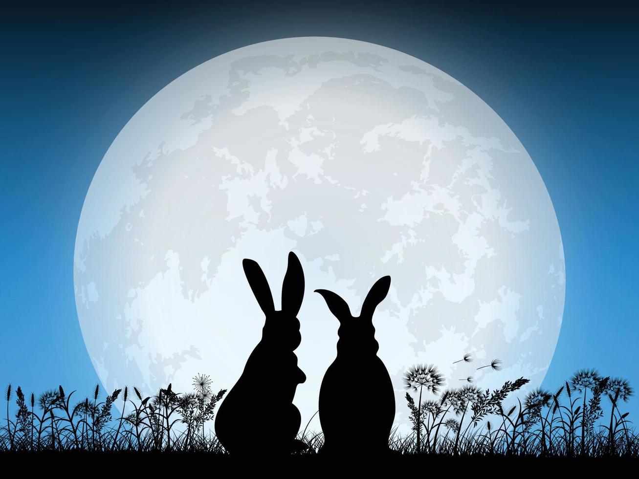 lapins et pleine lune vecteur