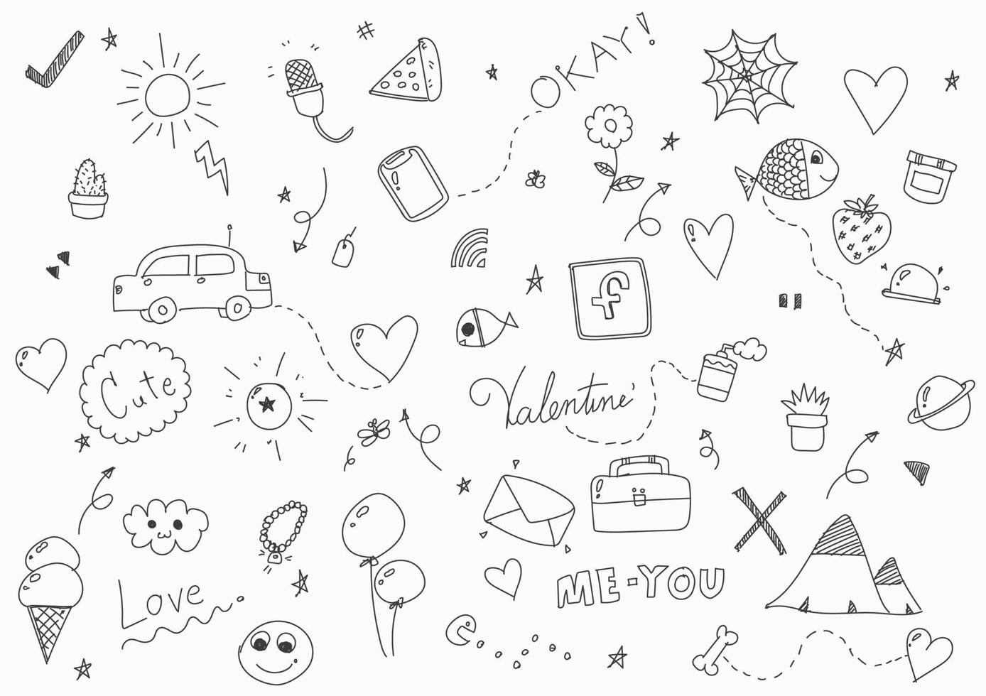 doodle abstrait dessinant des illustrations de conception du modèle de décoration de la saint-valentin. style de dessin de fond de fête main libre. vecteur