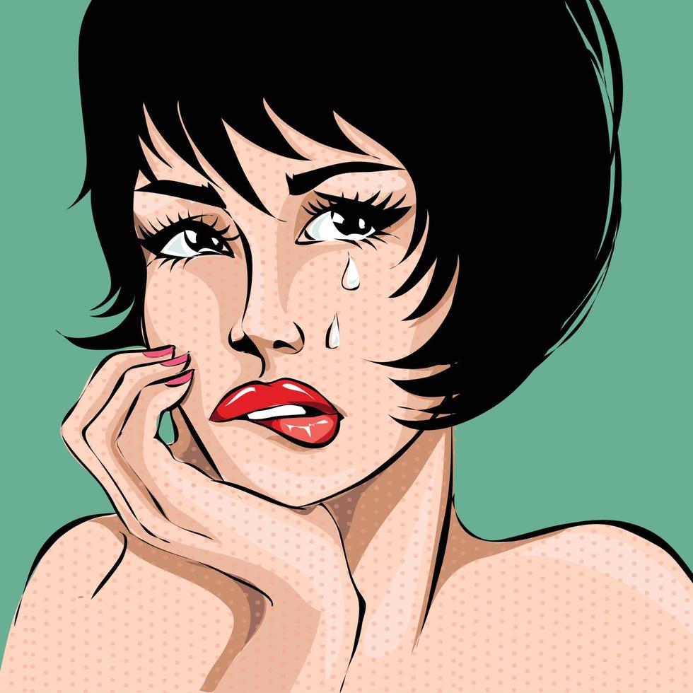 pop art comics style portrait de femme qui pleure, illustration vectorielle vecteur