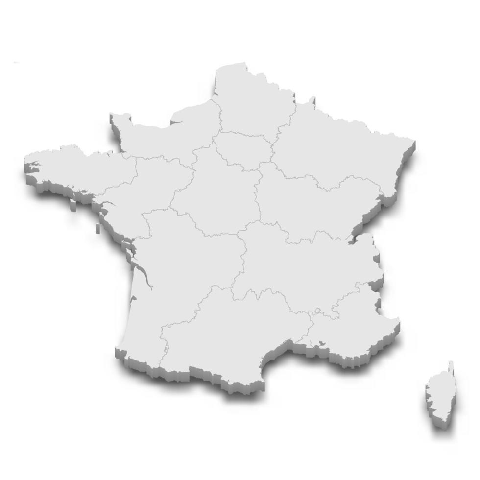 carte 3d avec les frontières des régions vecteur