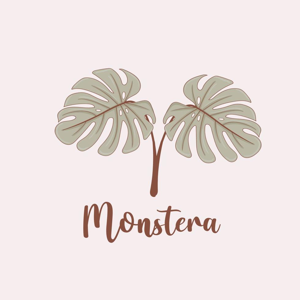 feuille de monstera colorée dessinée à la main vecteur