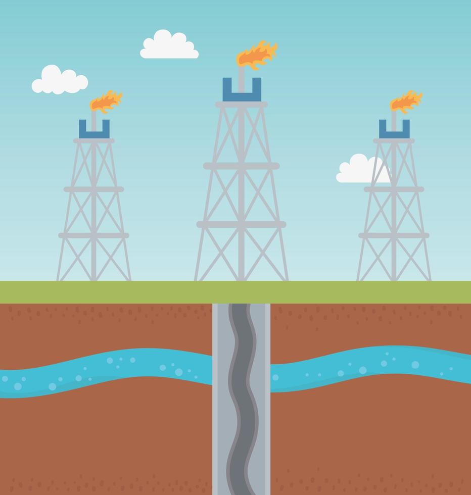 usine à gaz industrie processus exploration fracking vecteur