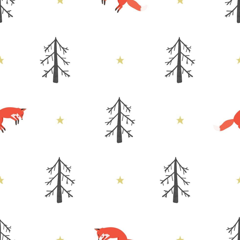 modèle sans couture d'une forêt d'hiver avec un renard. illustration vectorielle vecteur