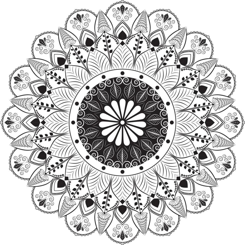 design élégant de mandala floral noir et blanc vecteur