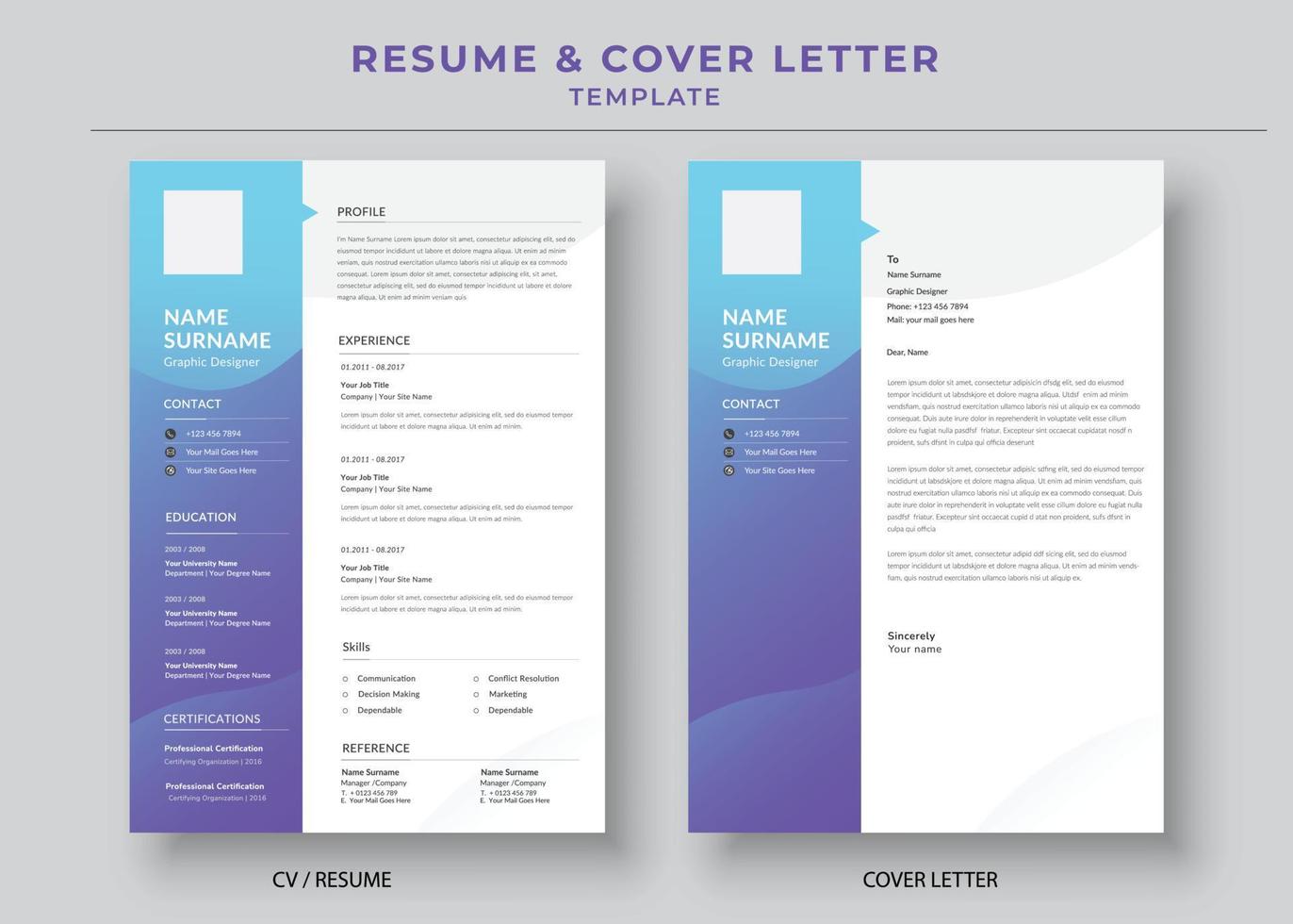 modèle de CV et de lettre de motivation, modèle de CV minimaliste, CV d'emplois professionnels vecteur