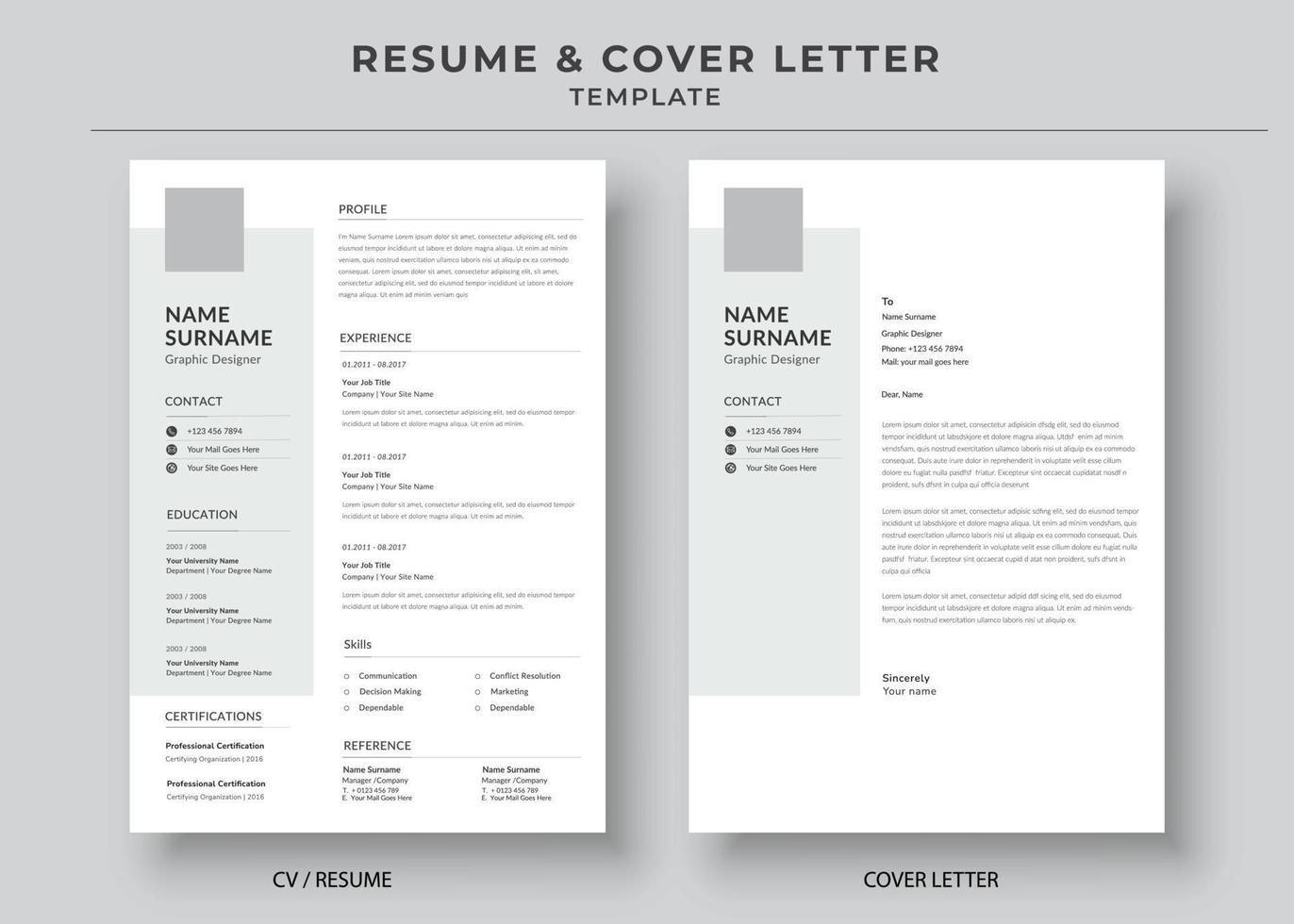 modèle de CV et de lettre de motivation, modèle de CV minimaliste, CV d'emplois professionnels vecteur