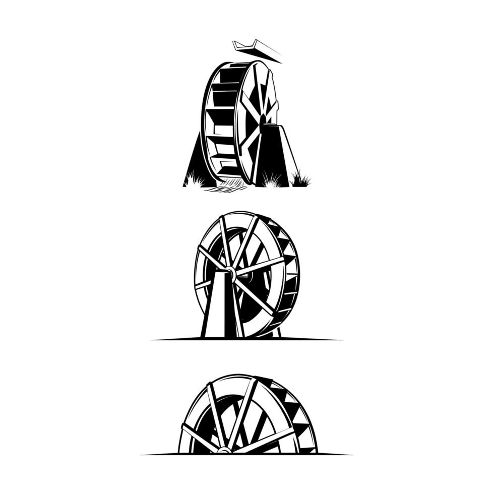 logo de silhouette de roue hydraulique vecteur