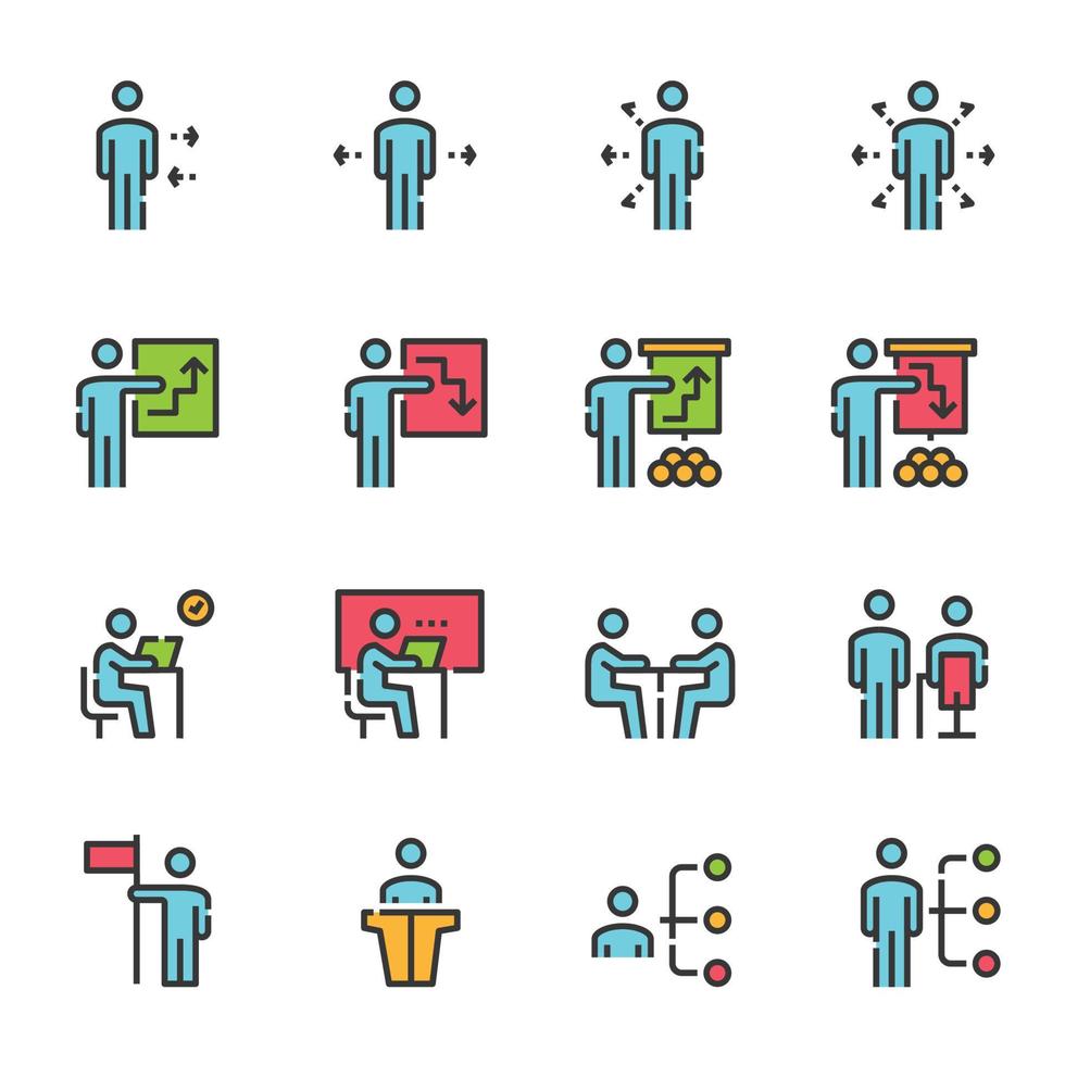 icônes de personnes ligne couleur groupe de travail équipe vecteur, éducation en ligne vecteur