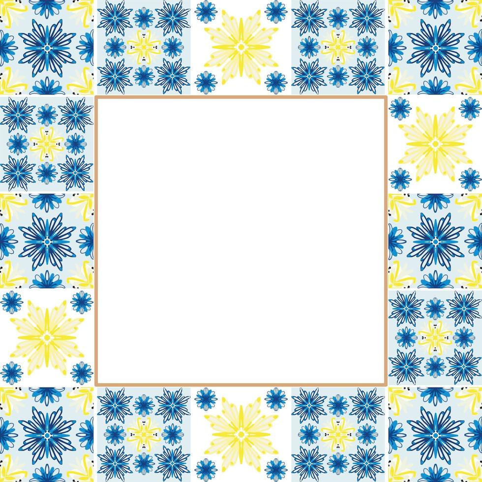 azulejo portugal carreau cadre couleur bleu et jaune vecteur