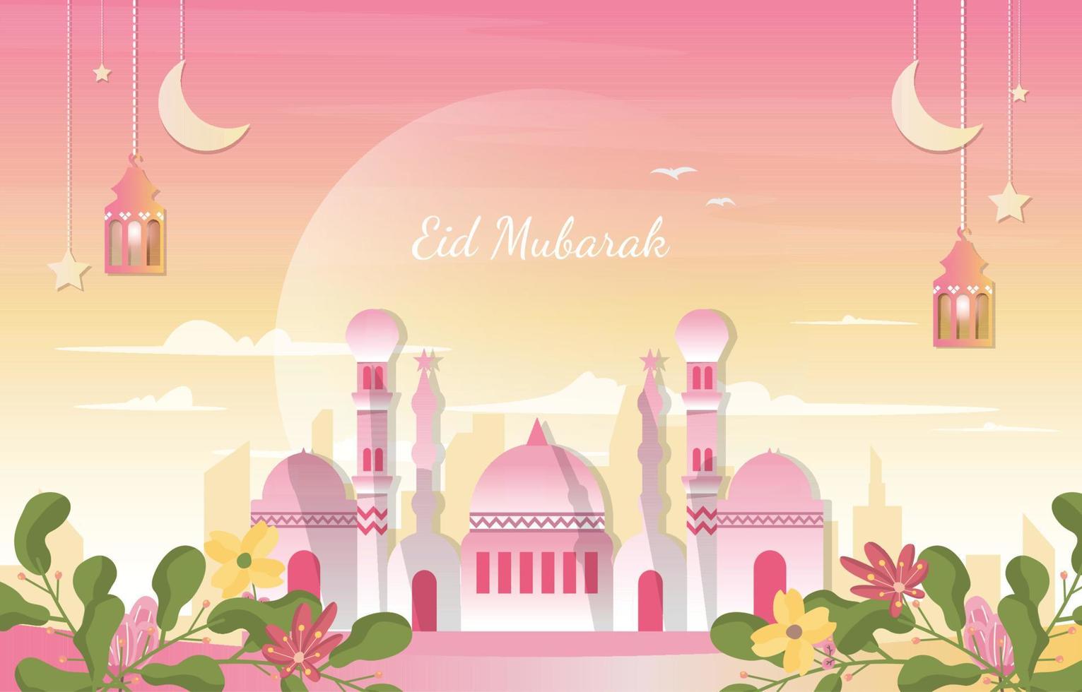 belle mosquée nature eid mubarak musulman célébration islamique illustration vecteur