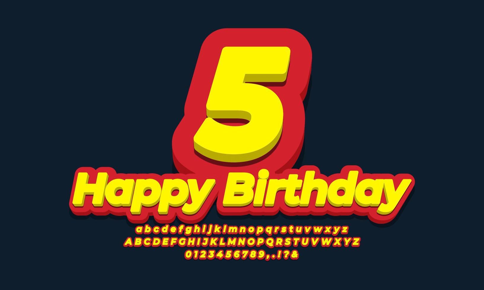 numéro cinq ans célébration anniversaire police 3d jaune rouge conception vecteur