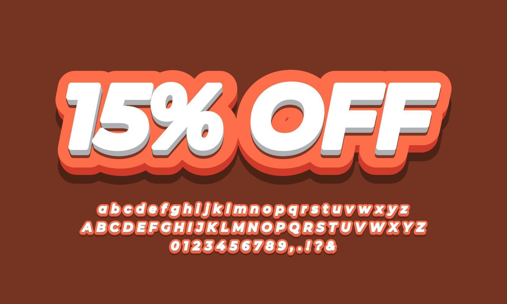 15 pour cent de réduction sur quinze pour cent de vente remise promotion texte 3d orange design vecteur