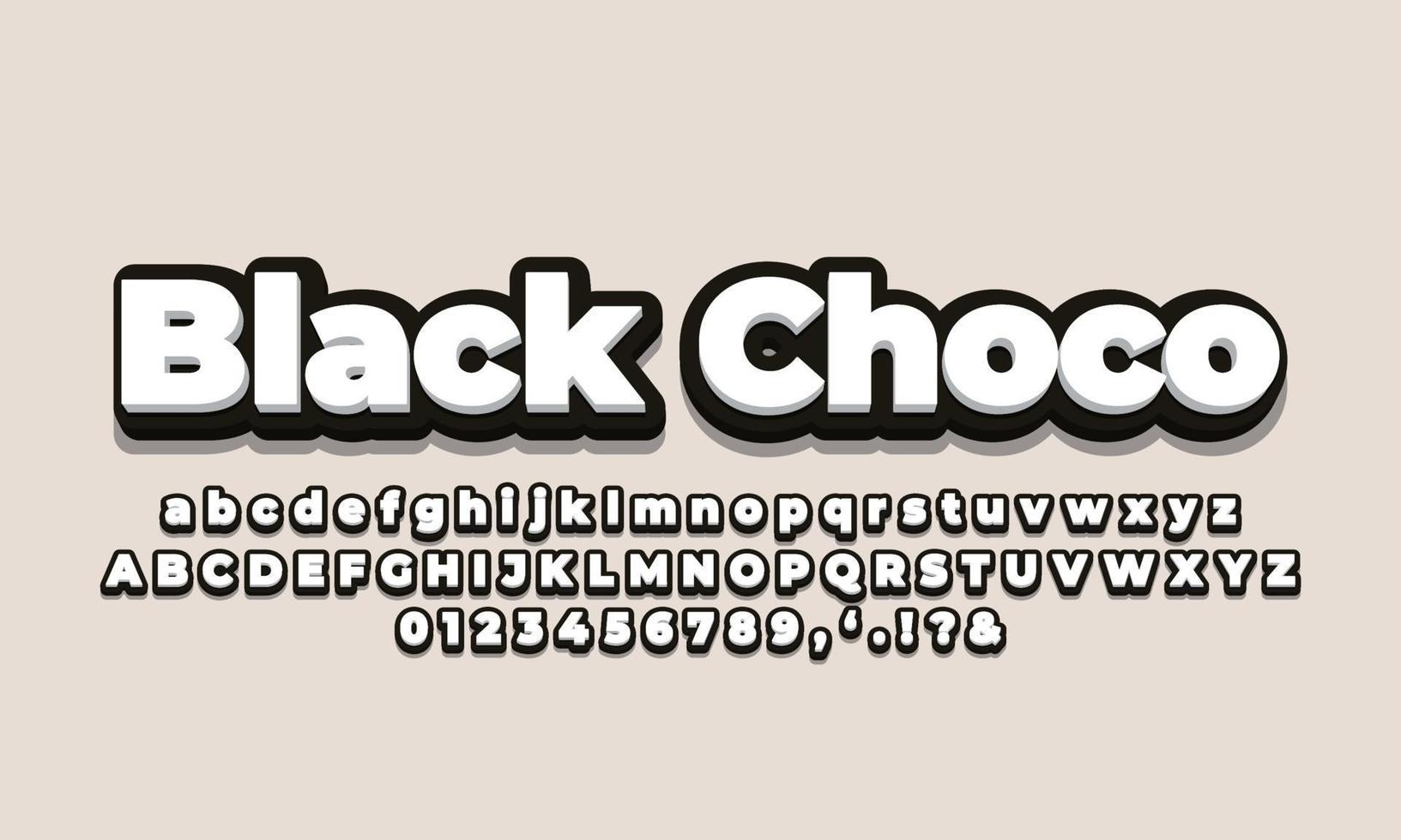 chocolat noir avec effet de police 3d blanc ou conception de styles de texte vecteur