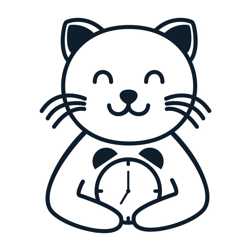 chat avec horloge lignes mignonnes logo vector icon design