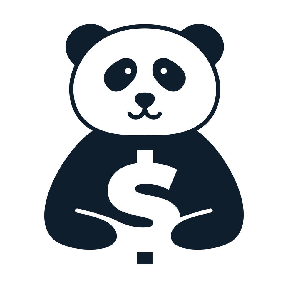 panda animal heureux mignon avec de l'argent logo vector icon design