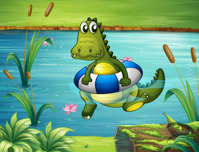 Un crocodile à la rivière avec une bouée vecteur