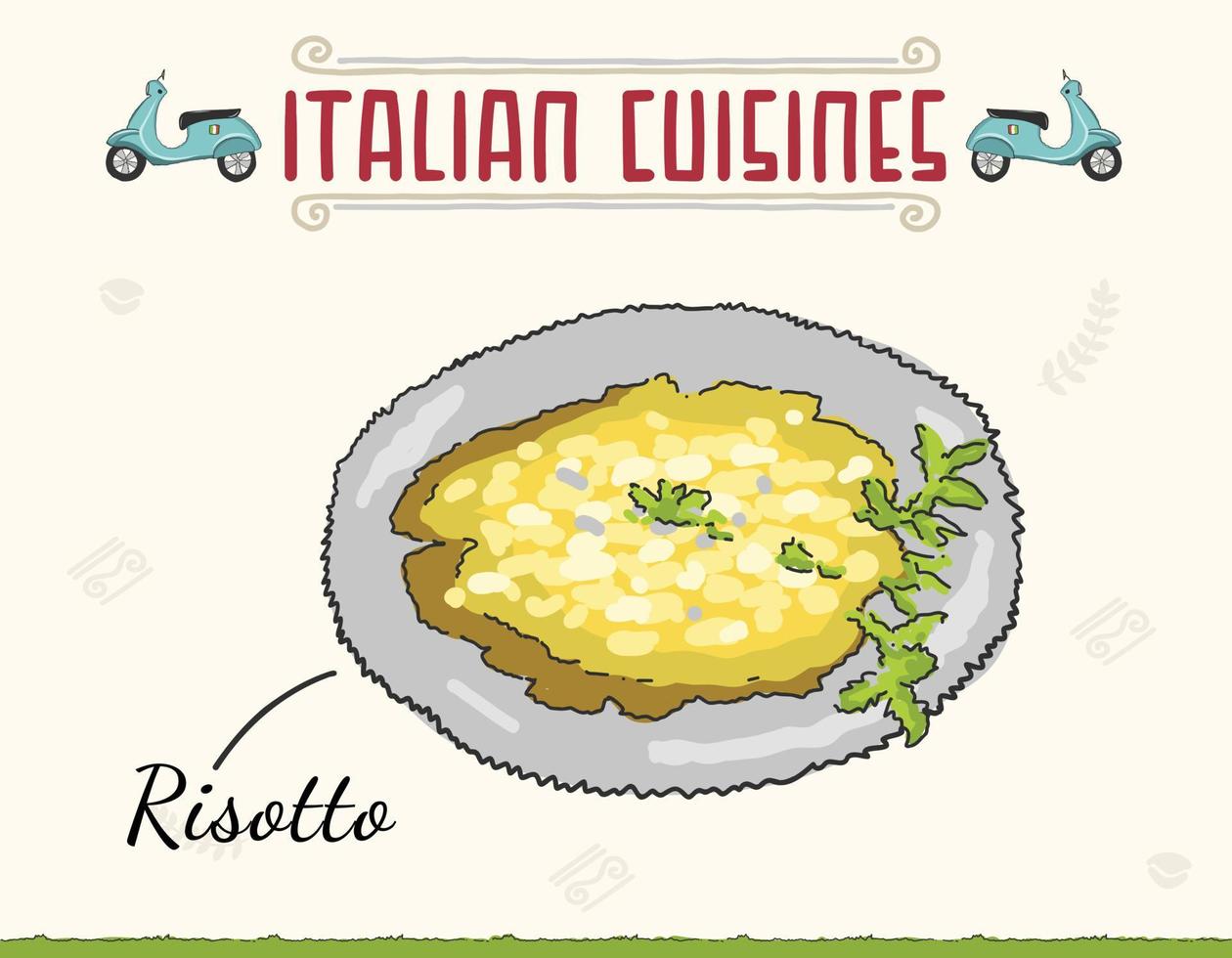 risotto isolé sur fond blanc. esquisser des plats italiens. illustration vectorielle dans le style croquis doodled. illustration vectorielle isolée colorée minimale. vecteur