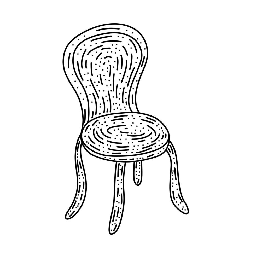 chaise dessinée à la main dans un style doodle. illustration linéaire rétro avec doodle de chaise noire sur fond blanc. vecteur