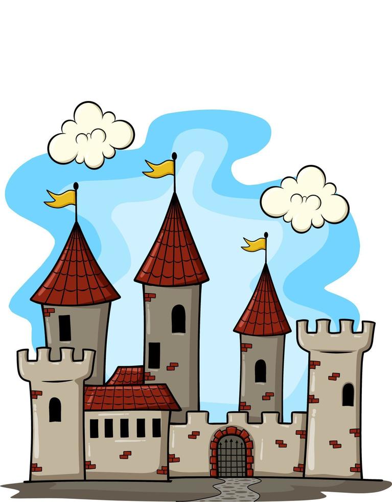 paysage de conte de fées avec château. tour de palais fantastique, maison de fées fantastique ou royaume de châteaux magiques vecteur