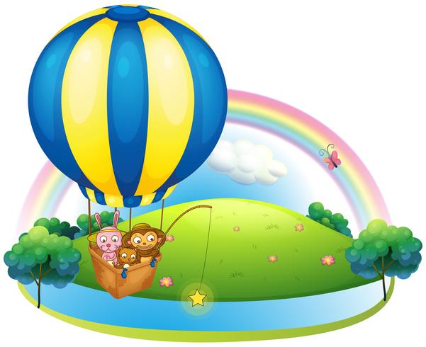 Une montgolfière avec trois animaux vecteur