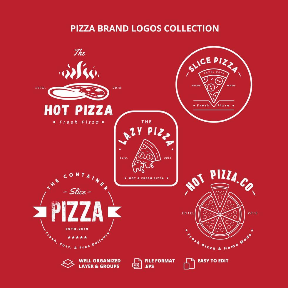 collection de logos de marques de pizzas vecteur