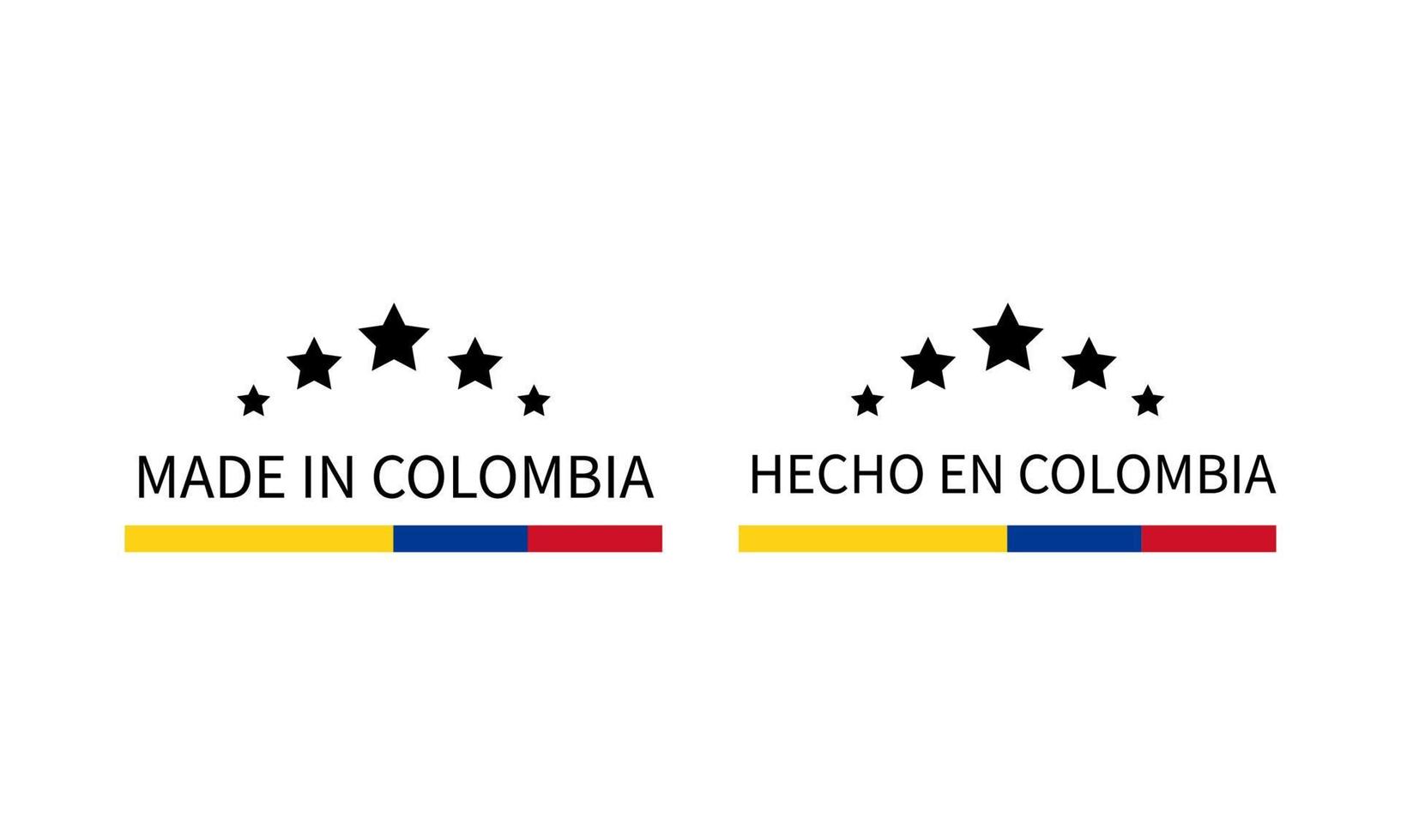 made in colombia étiquettes en anglais et en espagnol. icône de vecteur de marque de qualité. parfait pour la conception de logo, les étiquettes, les badges, les autocollants, l'emblème, l'emballage du produit