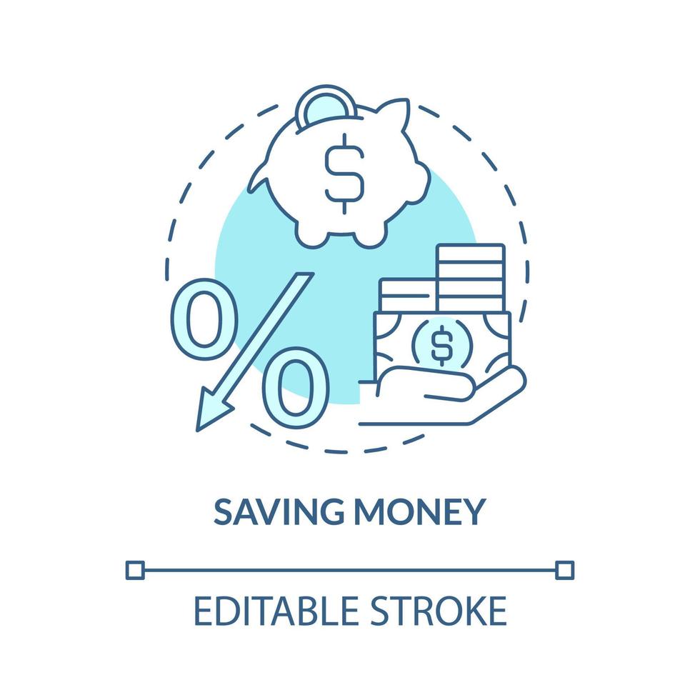 économiser de l'argent icône concept bleu turquoise. illustration de la ligne mince de l'idée abstraite des gains et des dépôts. dessin de contour isolé. trait modifiable. roboto-medium, une myriade de polices pro-gras utilisées vecteur