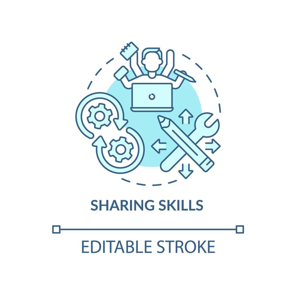 icône de concept de transfert de compétences. échange d'expériences professionnelles. interaction sociale. illustration de la ligne mince de l'idée abstraite de diffusion des connaissances. dessin de couleur de contour isolé de vecteur. trait modifiable vecteur