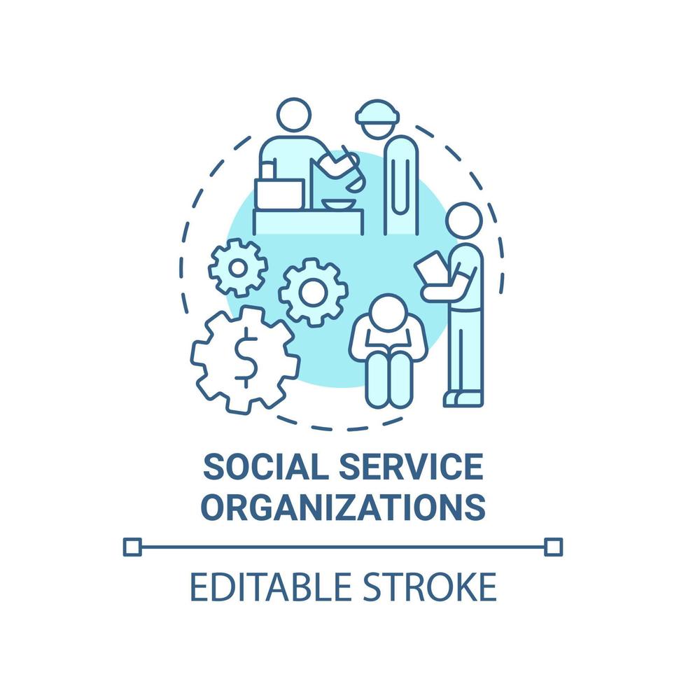 icône de concept bleu des organisations de services sociaux. entrepreneur social focus idée abstraite illustration fine ligne. soutenir les personnes dans le besoin. charité. dessin de couleur de contour isolé de vecteur. trait modifiable vecteur