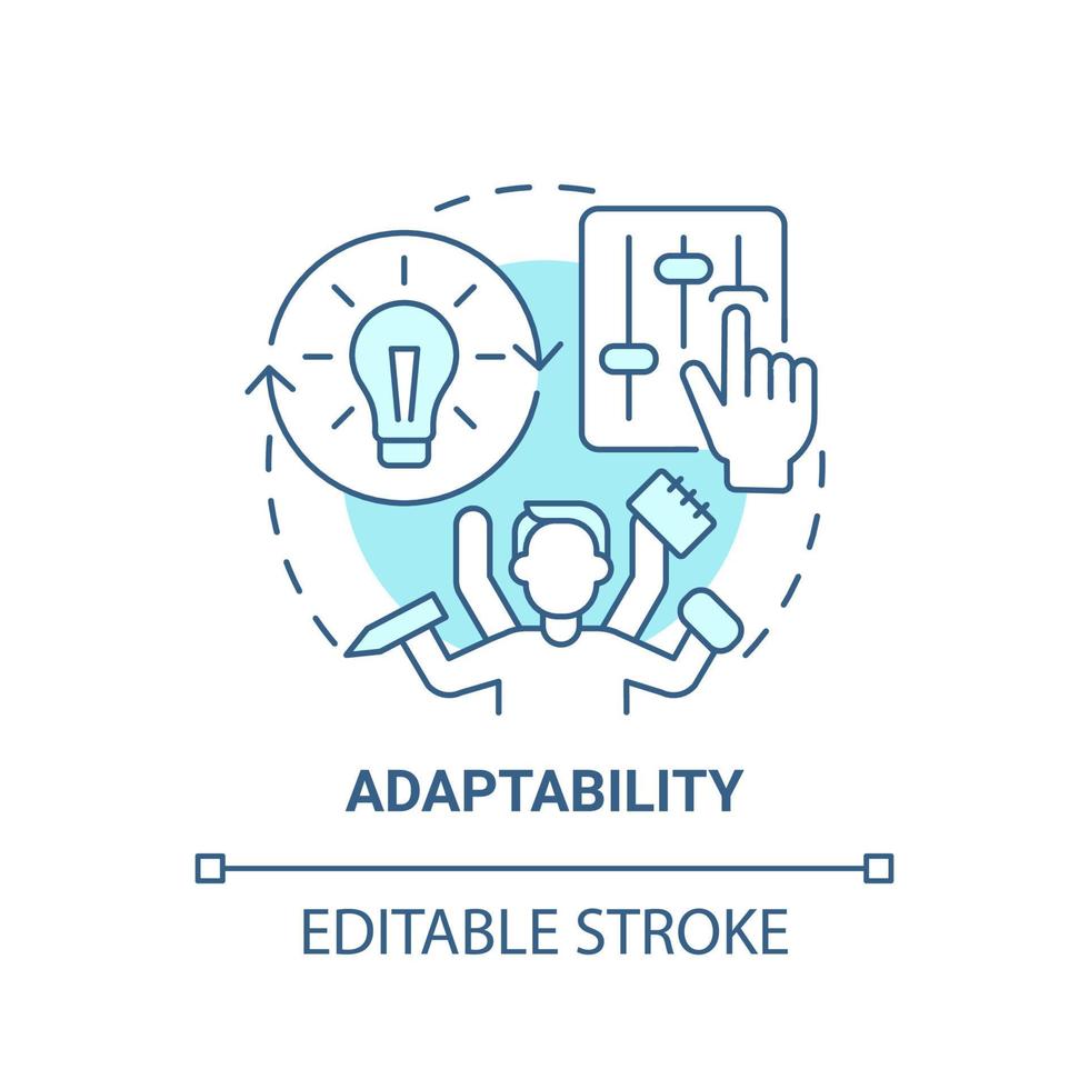 icône de concept bleu d'adaptabilité. illustration de la ligne mince de l'idée abstraite caractéristique de l'entrepreneur social. flexibilité et capacité de transformation. dessin de couleur de contour isolé de vecteur. trait modifiable vecteur