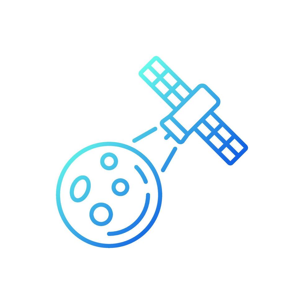 icône de vecteur linéaire de gradient de processus d'observation de la lune. mission de recherche sur la surface lunaire par satellite artificiel. symbole de couleur de ligne mince. pictogramme de style moderne. dessin de contour isolé de vecteur