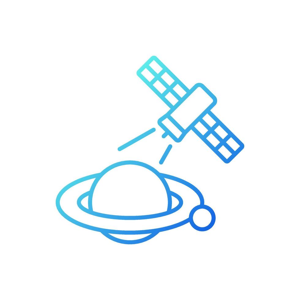 icône de vecteur linéaire de gradient de processus d'observation des planètes. capturant des anomalies planétaires par satellite artificiel. symbole de couleur de ligne mince. pictogramme de style moderne. dessin de contour isolé de vecteur