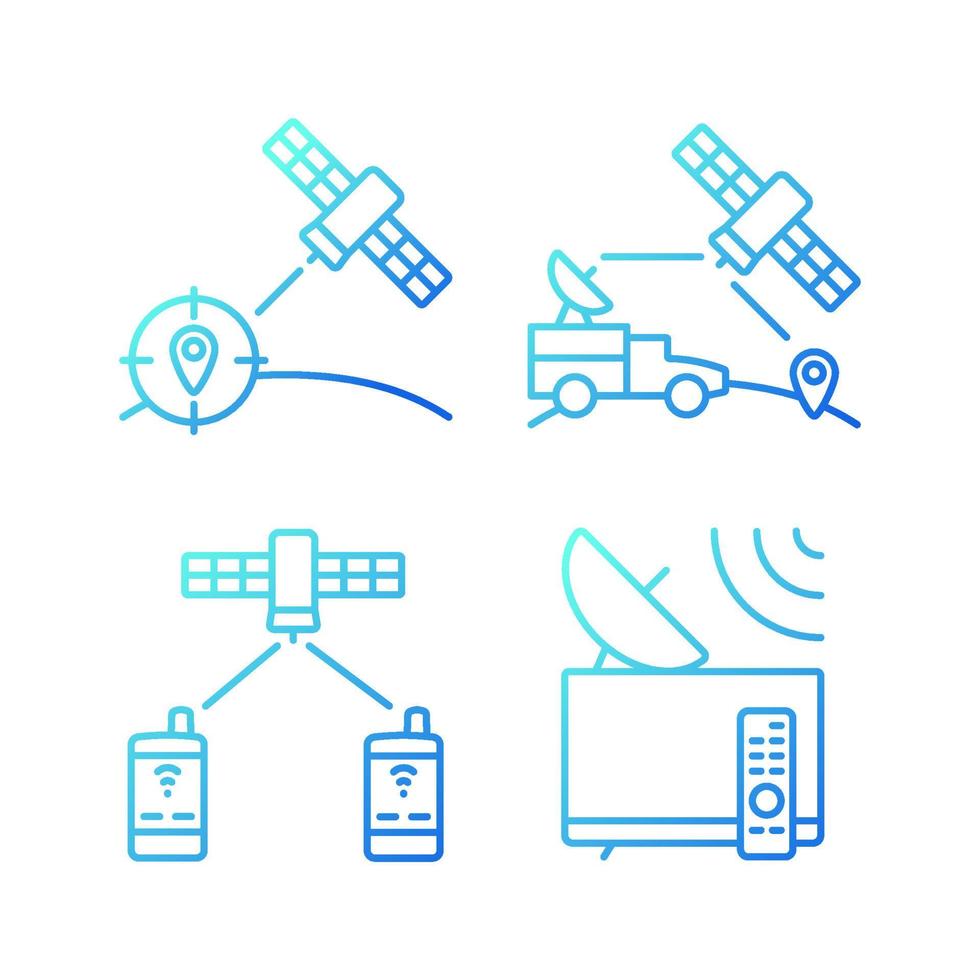 ensemble d'icônes vectorielles linéaires à gradient de satellites de communication. connexion au réseau mondial de télécommunications. ensemble de symboles de contour de ligne mince. collection d'illustrations de contour isolé vecteur