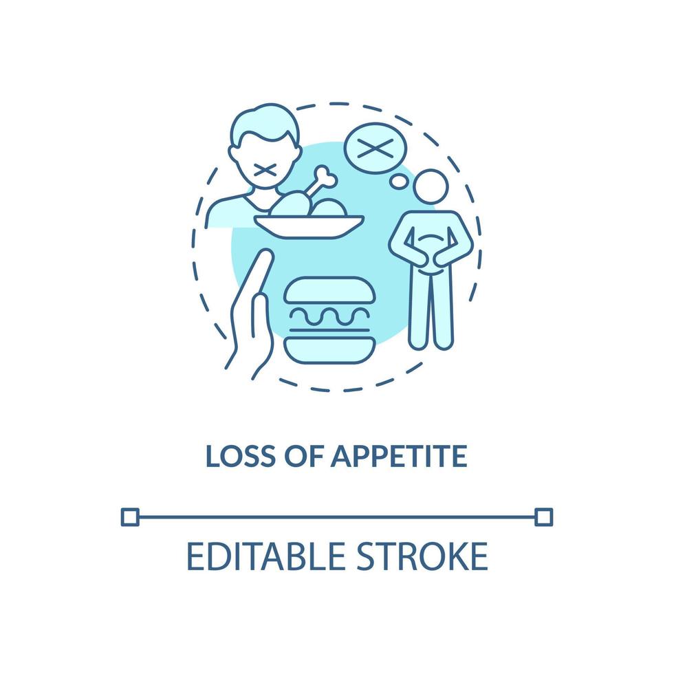 icône de concept bleu de perte d'appétit. illustration de ligne mince d'idée abstraite de symptôme de pneumonie. infections bactériennes, virales. problème métabolique. dessin de couleur de contour isolé de vecteur. trait modifiable vecteur