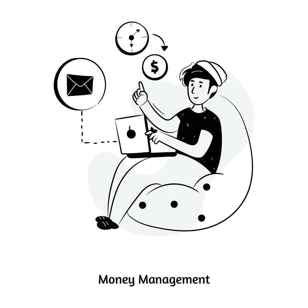 une illustration dessinée à la main bien conçue de la gestion de l'argent vecteur